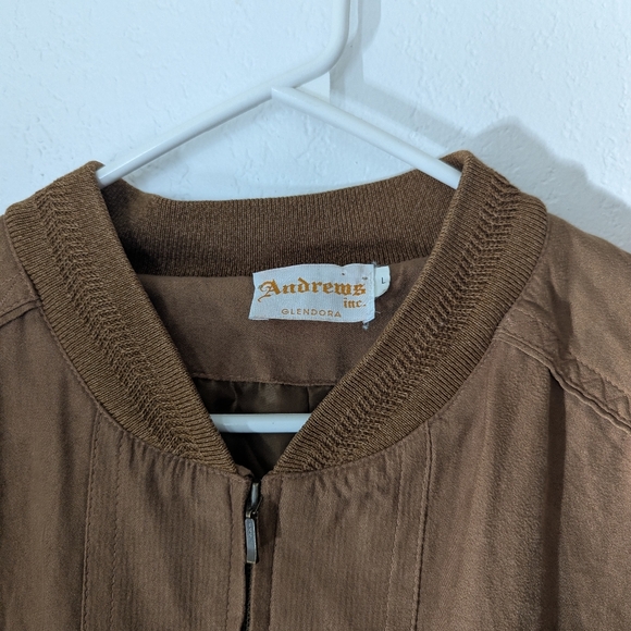 Vintage Andrews Inc Glendora Microfiber Bomber Jacket Size Large Golden Brown - Picture 3 of 9